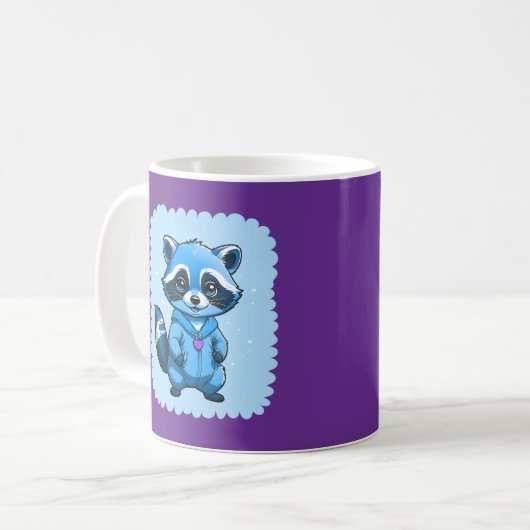 Kleiner Raccoon in blauer Tasse (Vorderseite Links)