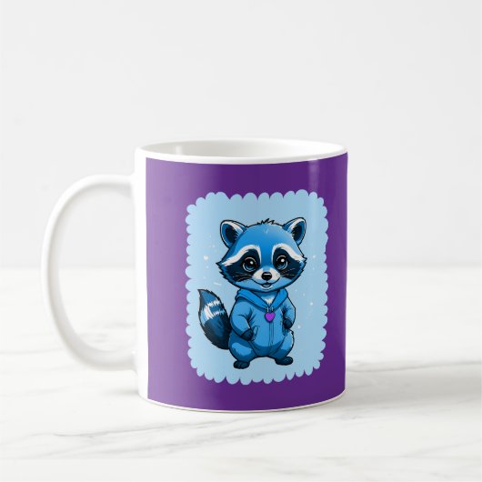 Kleiner Raccoon in blauer Tasse (Links)