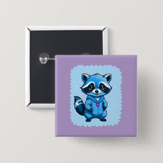 Kleiner Raccoon in blauer Taste Button (Vorne & Hinten)