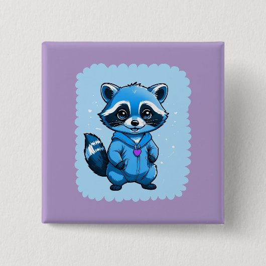 Kleiner Raccoon in blauer Taste Button (Vorderseite)