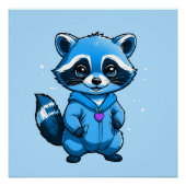 Kleiner Raccoon in blaues, glänzendes Poster (Vorderseite)