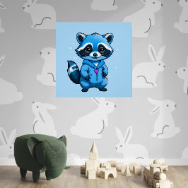 Kleiner Raccoon in blaues, glänzendes Poster