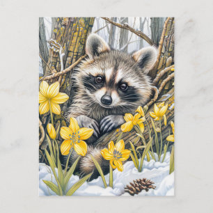Kleiner Raccoon unter den Frühlingszwiebeln Postkarte