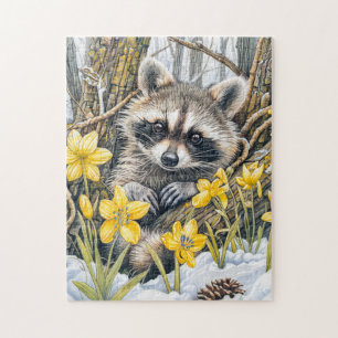 Kleiner Raccoon unter den Frühlingszwiebeln Puzzle