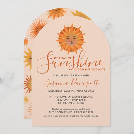 Kleiner Ray der Sonnenschein-Watercolor-Babydusche Einladung (Vorne/Hinten)