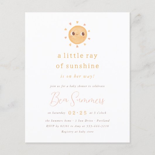 Kleiner Ray of Sunshine Budget QR Girl Baby Shower (Vorderseite)