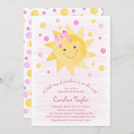 Kleiner Ray von Sunshine Pink Yellow Baby Dusche Einladung (Vorne/Hinten)