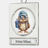 Kleiner Reisender - Kid Owl mit Rucksack Banner-Ornament Silber (Links)