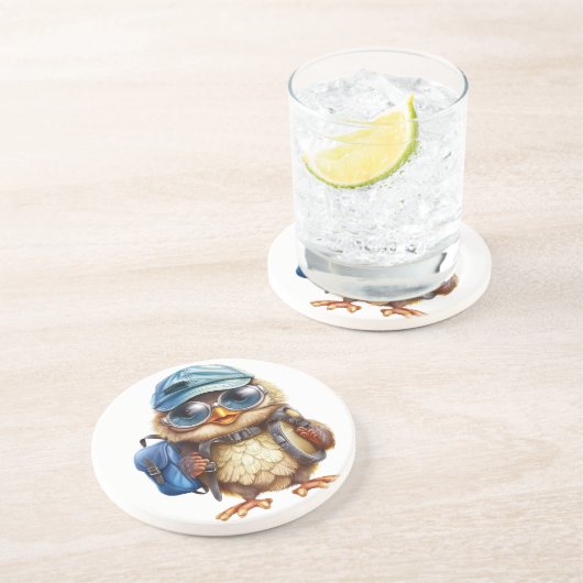 Kleiner Reisender - Kid Owl mit Rucksack Getränkeuntersetzer (Seite)