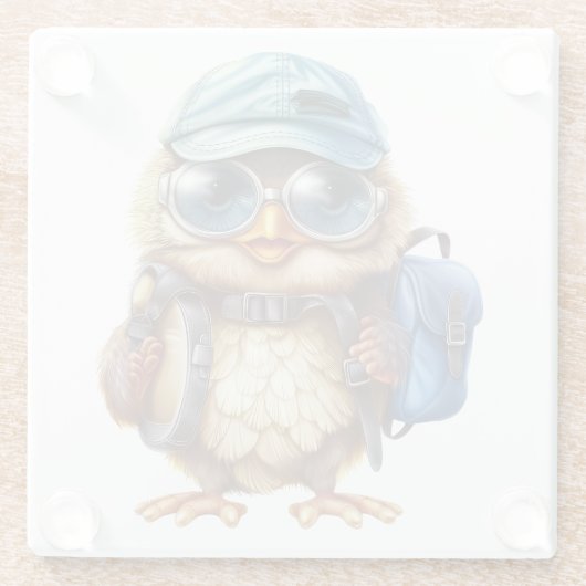 Kleiner Reisender - Kid Owl mit Rucksack Glasuntersetzer (Rückseite)