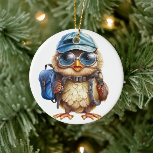 Kleiner Reisender - Kid Owl mit Rucksack Keramik Ornament (Baum)