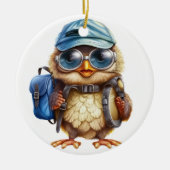 Kleiner Reisender - Kid Owl mit Rucksack Keramik Ornament (Vorne)