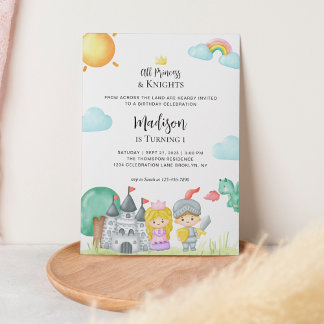 Kleiner Ritter und Burg der Prinzessin Kindergebur Einladung
