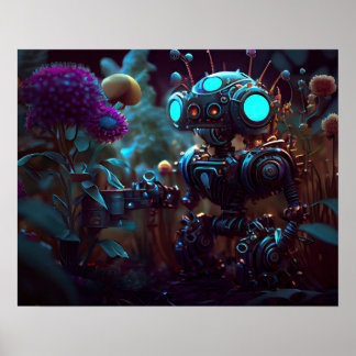 Kleiner Roboter in Garden Poster