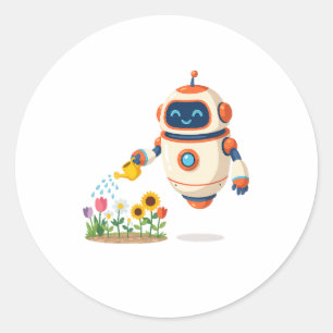 Kleiner Robotergärtner Runder Aufkleber