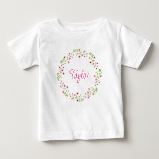Kleiner rosa Blüten Wasserfarbenkrez Baby T-shirt (Vorderseite)