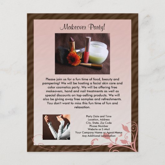 Kleiner rosa Swirk Kosmetik Party Flyer (Vorne)