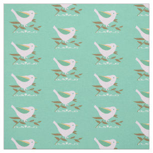 Kleiner rosa Vogel auf Minzhintergrund Stoff