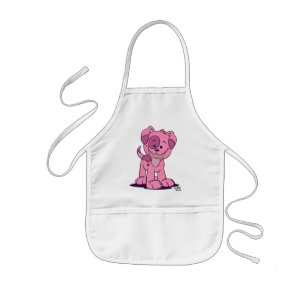 Kleiner rosa Welpe, der Schürze kocht