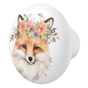 Kleiner Roter Fuchs mit Blumenkopfteil Keramikknauf