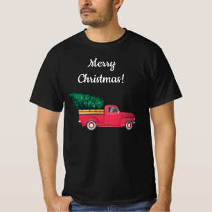 Kleiner roter LKW, der einen Weihnachtsbaum holt T-Shirt