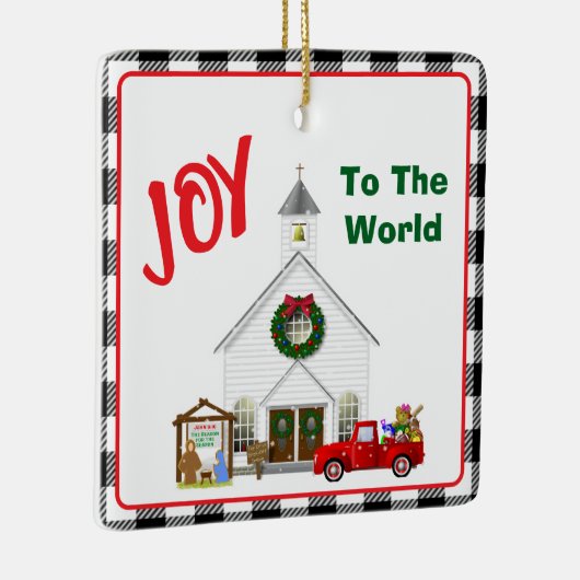 Kleiner roter LKW mit Country Church Keramikornament (Rechts)