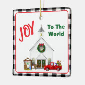 Kleiner roter LKW mit Country Church Keramikornament (Links)