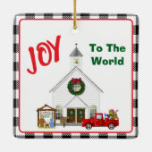 Kleiner roter LKW mit Country Church Keramikornament (Rückseite)