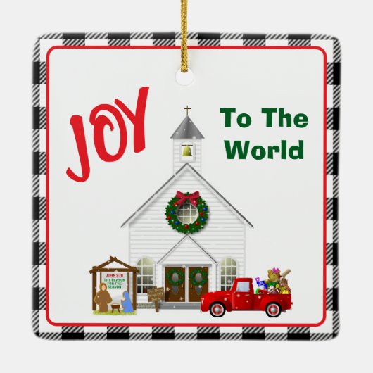 Kleiner roter LKW mit Country Church Keramikornament (Rückseite)