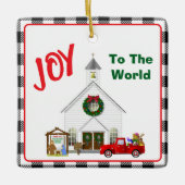 Kleiner roter LKW mit Country Church Keramikornament (Vorderseite)