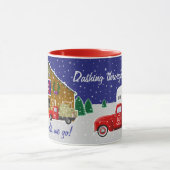 Kleiner roter LKW mit Pferderranchenstall Tasse (Zentrum)