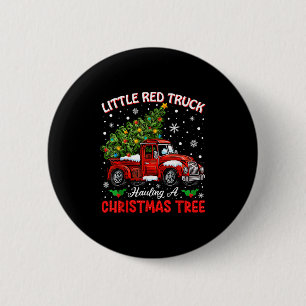 Kleiner roter LKW transportiert einen Weihnachtsba Button