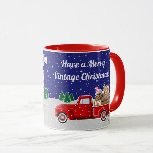 Kleiner roter LKW und antiker weißer Stall Tasse (VorderseiteRechts)