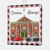 Kleiner roter LKW und Gerichtspolizei Keramikornament (Links)