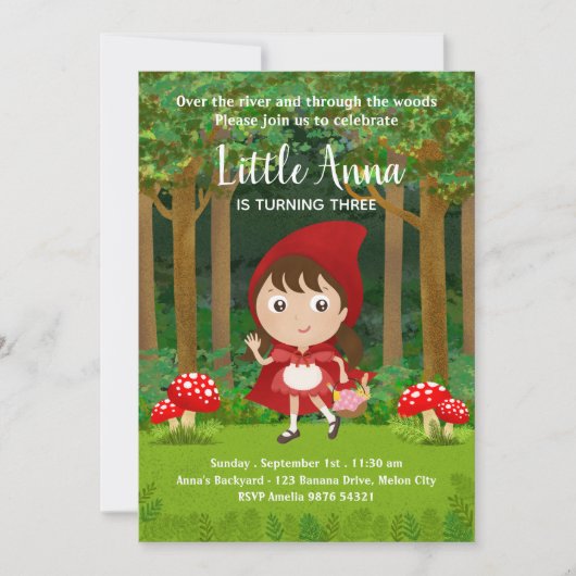 Kleiner roter Reithood| Waldmädchen Geburtstag Einladung (Vorderseite)