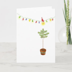 Kleiner roter Vogel-Weihnachtsbaum Feiertagskarte