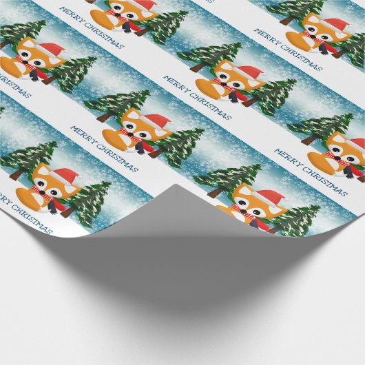 Kleiner Rotfuchs in der Weihnachtsmannmütze Geschenkpapier (Ecke)