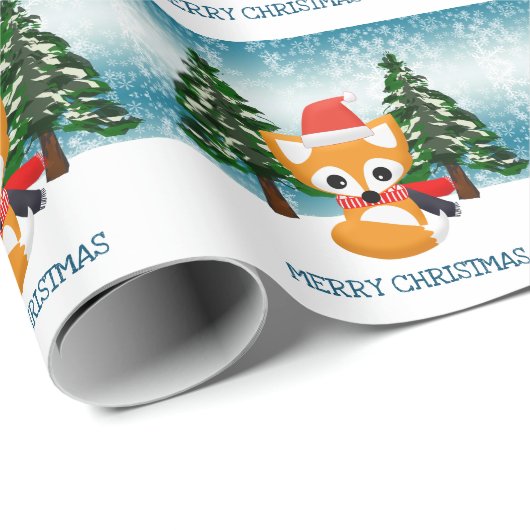 Kleiner Rotfuchs in der Weihnachtsmannmütze Geschenkpapier (Rolleneckpunkt)