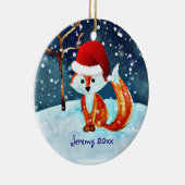Kleiner Rotfuchs in der Weihnachtsmannmütze Keramik Ornament (Rechts)