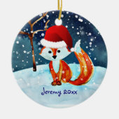 Kleiner Rotfuchs in der Weihnachtsmannmütze Keramik Ornament (Vorne)