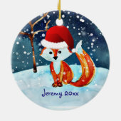 Kleiner Rotfuchs in der Weihnachtsmannmütze Keramik Ornament (Hinten)