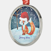 Kleiner Rotfuchs in der Weihnachtsmannmütze Ornament Aus Metall (Links)
