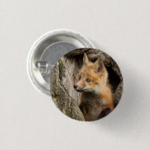 Kleiner Rotfuchs in einem Baumhaufen Button (Vorne & Hinten)
