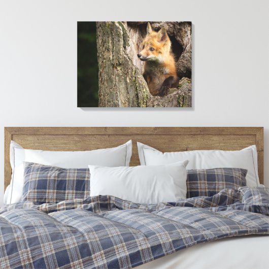 Kleiner Rotfuchs in einem Baumhaufen Leinwanddruck (Insitu (Schlafzimmer))