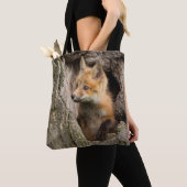 Kleiner Rotfuchs in einem Baumhaufen Tasche (Von Nahem)