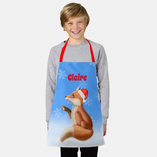 Kleiner Rotfuchs mit Weihnachtsmannmütze, Weihnach Schürze (Getragen)