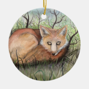 Kleiner Rotfuchs-Weihnachtsbaumschmuck Keramikornament