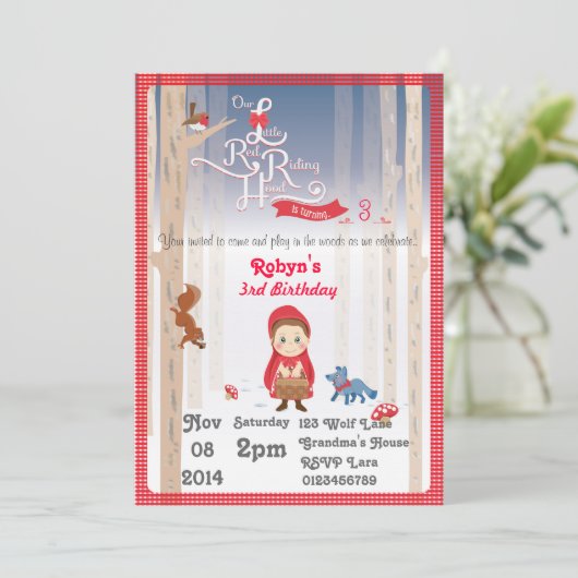 Kleiner Rotkäppchen Geburtstag Einladung (Stehend Vorderseite)