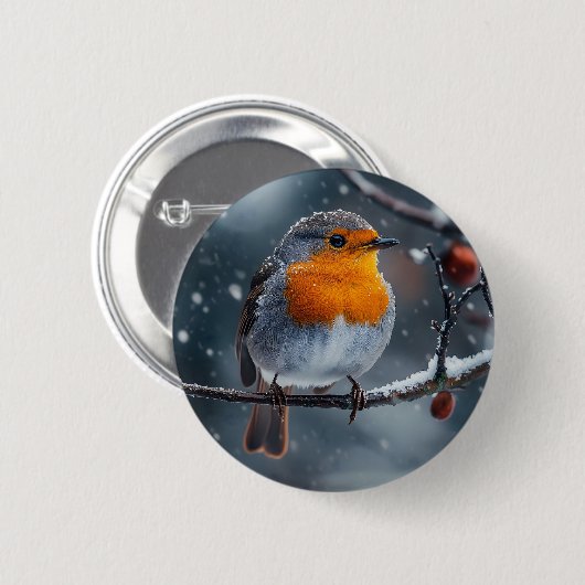 Kleiner Rotwein, der im Winter auf einem Ast sitzt Button (Vorne & Hinten)