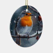 Kleiner Rotwein, der im Winter auf einem Ast sitzt Keramik Ornament (Rechts)